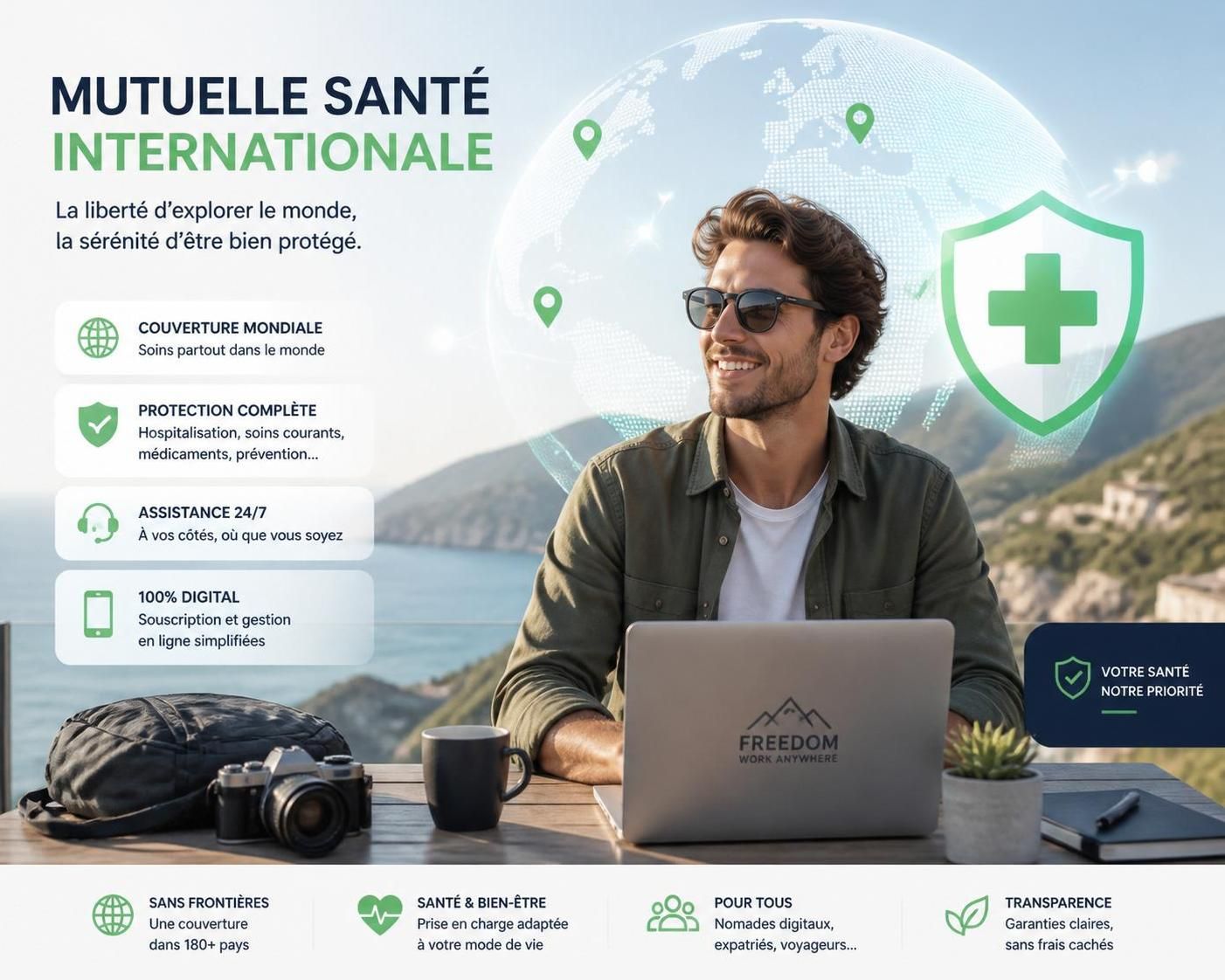 découvrez une mutuelle santé adaptée aux nomades digitaux domiciliés fiscalement à l'étranger, offrant une couverture complète où que vous soyez dans le monde.